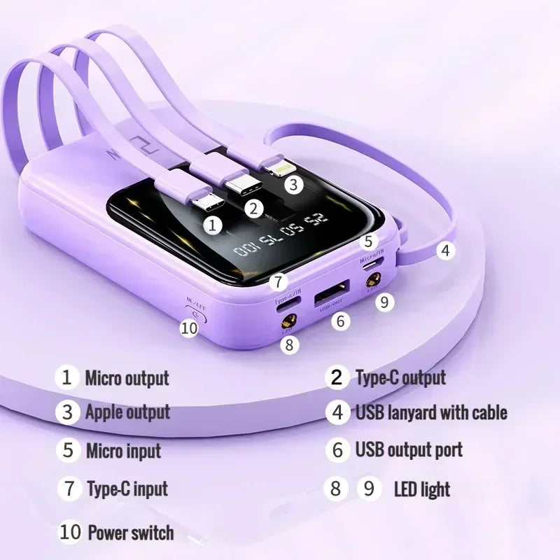 2025 NEW Digital Display Power Bank Comes With 4 Wires Large Capacity PowerBank Mobile Phone External Battery For Xiaomi iPhone
