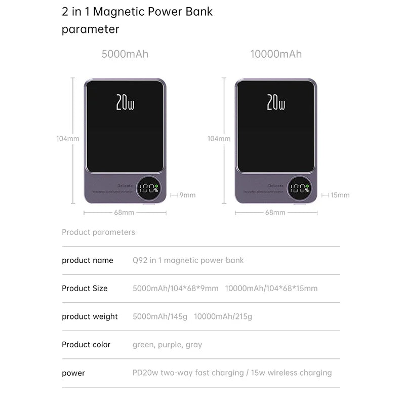 10000mAh Alloy Original Powerbank Magnetic Power Bank Wireless Fast Charger For iPhone 15 14 13 12 11 Backup Battery For Magsafe