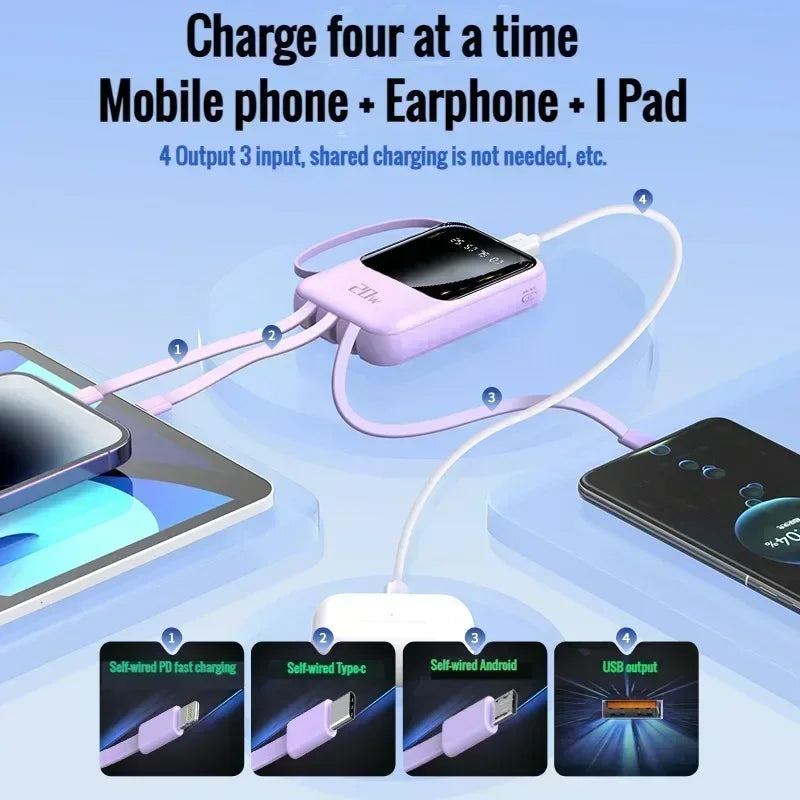 2025 NEW Digital Display Power Bank Comes With 4 Wires Large Capacity PowerBank Mobile Phone External Battery For Xiaomi iPhone