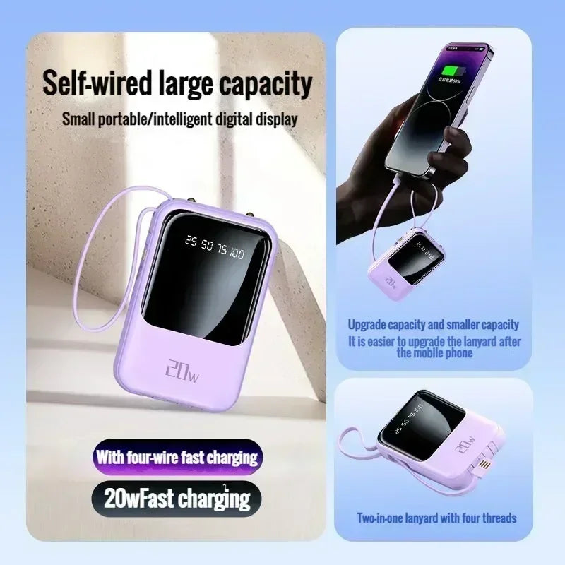 2025 NEW Digital Display Power Bank Comes With 4 Wires Large Capacity PowerBank Mobile Phone External Battery For Xiaomi iPhone